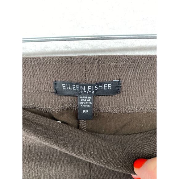 EILEEN FISHER Pants PP Washable Stretch Crepe Slim Crop Elastic Waist Brown USA - Picture 4 of 9